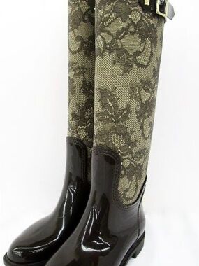 Valentino Garavani Regina Regis Lace Print Rain Boots Black EU 36 US 6
